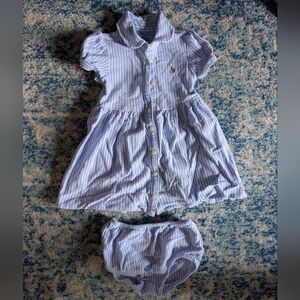 Ralph Lauren Light Blue Seersucker Striped Baby Outfit